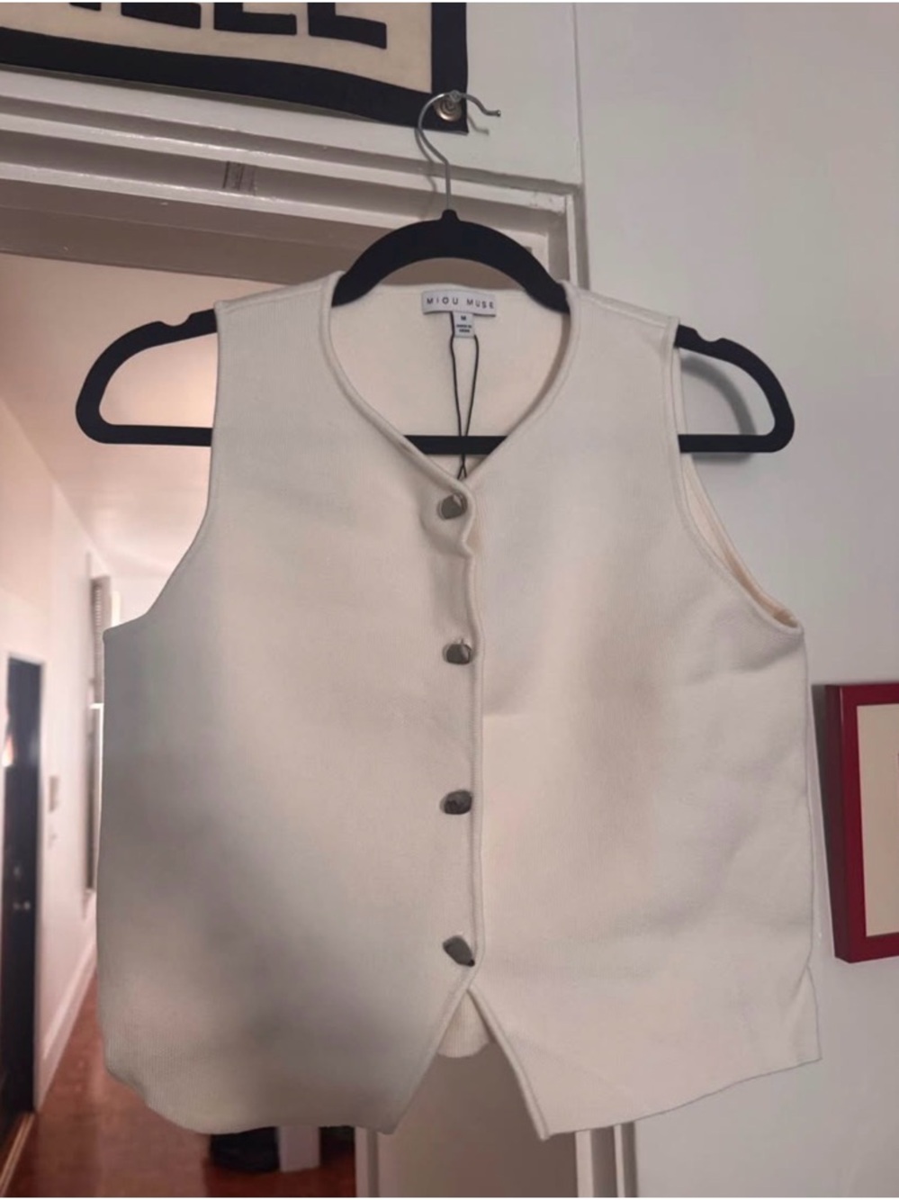 Cream Button-Front Knit Vest
